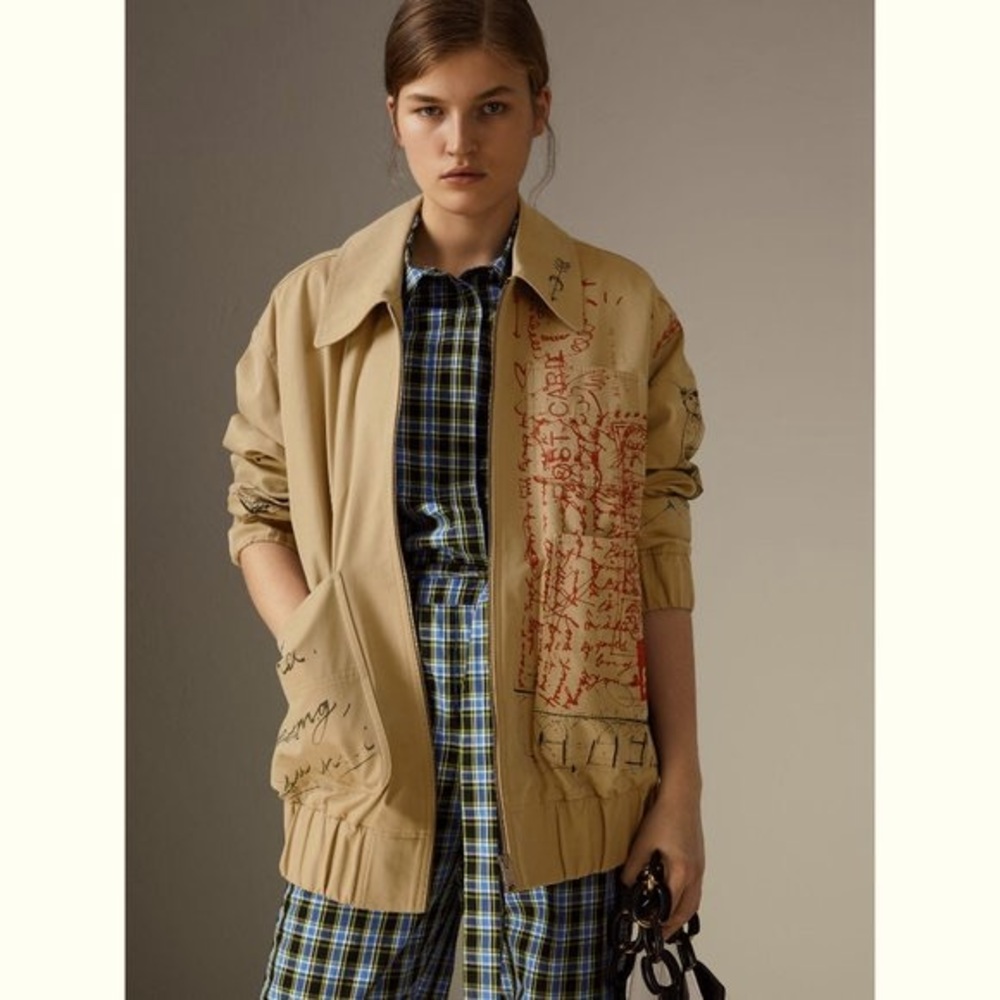 BURBERRY Postcard Print Tropical Gabardine Harrington Jacket